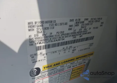 2020 Ford Expedition Xlt из США, поврежденный, VIN 1FMJU1JT5LEA26734